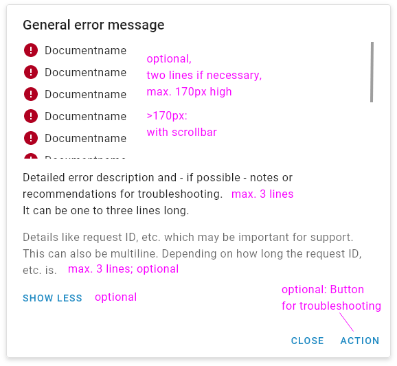 General error dialog with show more